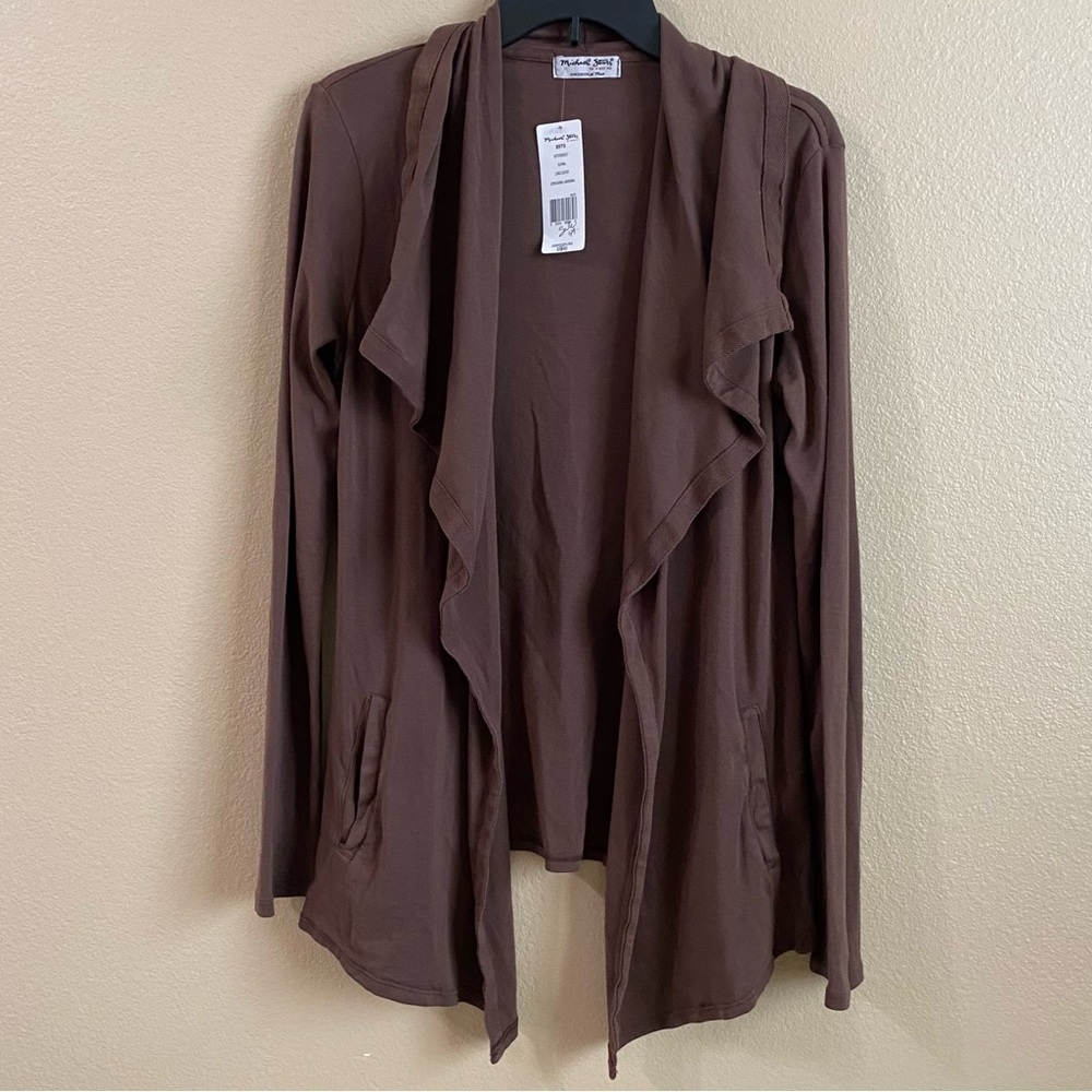 Michael Stars New Size M/L Brown Supima‎ Cotton Pockets Open Shawl Cardigan USA